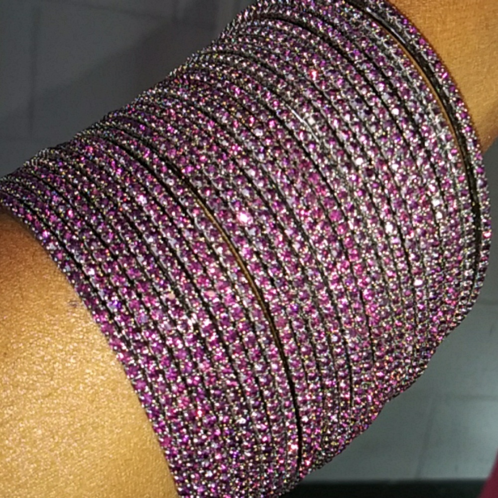 3 Gunmetal Purple Rhinestone Bracelets